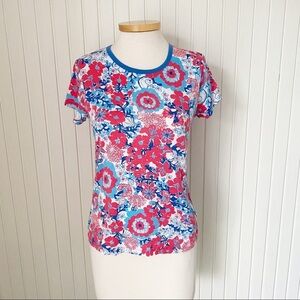 Lilly Pulitzer Blue & Red Floral Short Sleeved Top Shirt Size Medium